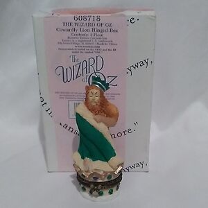Vintage Enesco The Wizard Of Oz 1999 Cowardly Lion Hinged Box W/ Box (B5)